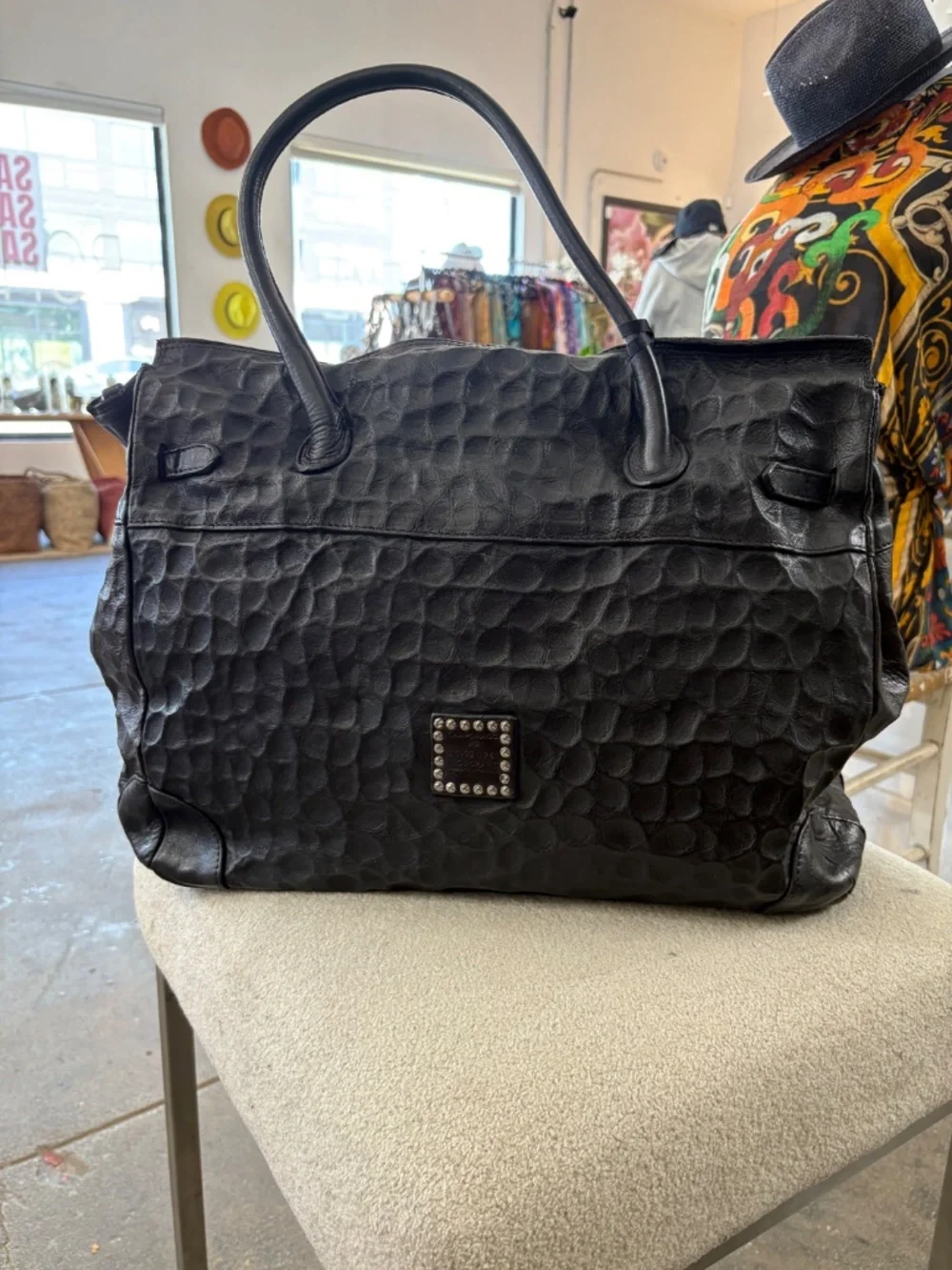 Campomaggi Larice Shopping Embossed Leather Bag in Black